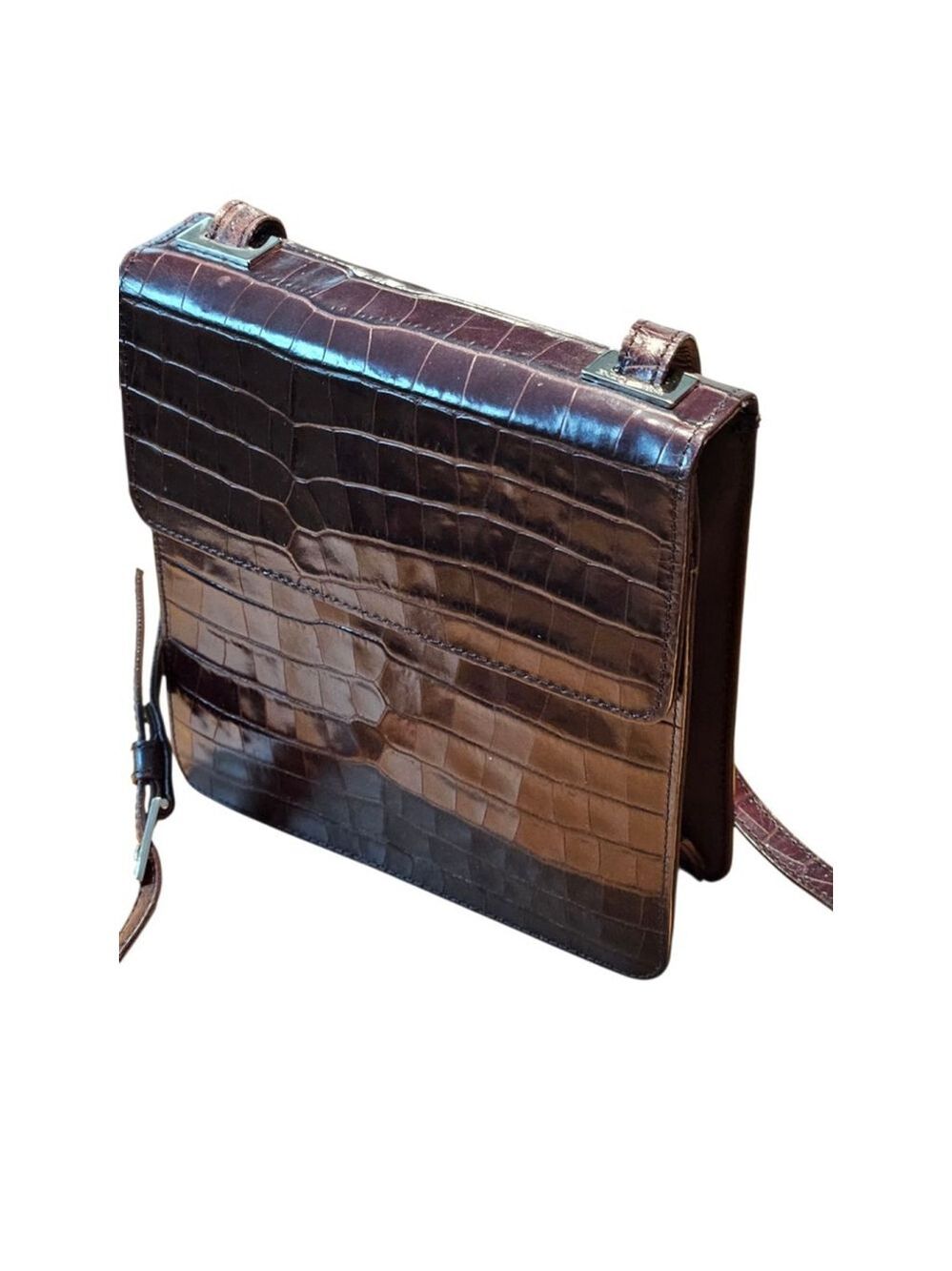 Enzo Angiolini Croc-Embossed Crossbody Bag in Brown - Picture 2 of 16